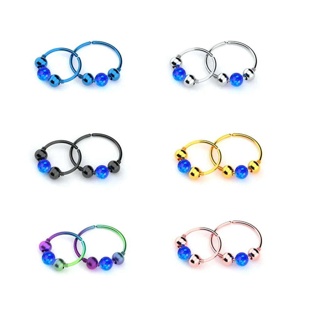 316 Stainless Steel Hand Polishing Nose Piercing Jewelry Septum Ear Cartilage Tragus Rings 20G Opal Nose Ring Creative Earrings