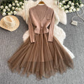 Knitted Dress for Women Temperament. Small Stature Paired With a Vest Suit Skirt