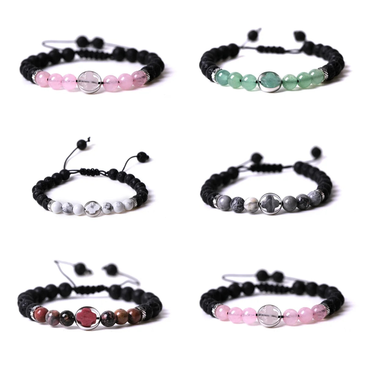 China Factory Sale Natural Gemstone Crystal Cross Adjustable Black Rope Weaving Fashion Jewelry Bracelet