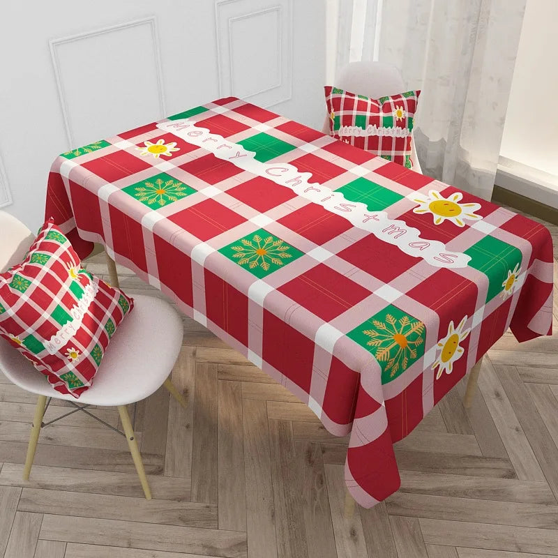 Red Printed Party Tablecloths Rectangle Linen Tablecloths Waterpoof Christmas Table Cloth