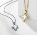 Small Shell Cross Necklace Women Men Religious Stainless Steel 18K Gold Plated Shell Crucifix Pendant Necklace