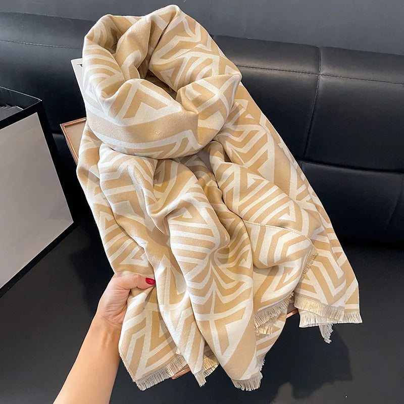 Women's 2024 New Geometric Style  Autumn/Winter Striped Scarf Luxurious Versatile Shawl & Outerwear Warm Neck Protection