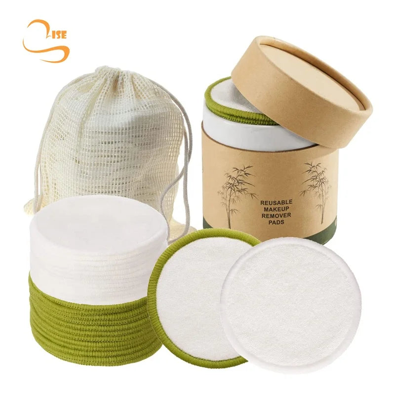 Eco-friendly 3.15" Reusable Bamboo Terry Cosmetic Cleansing Pads Organic Laundry Bag Soft Round Makeup Face Pads Bamboo