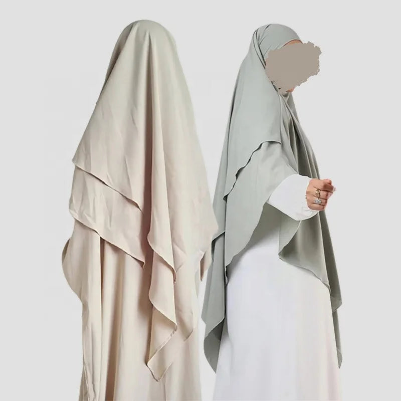 Nida 2 Layer Khimar Eid Prayer Overhead Long Hijab With Niqab Strings Solid Islamic Ramadan Muslim Medina Silk Tie Back Khimar