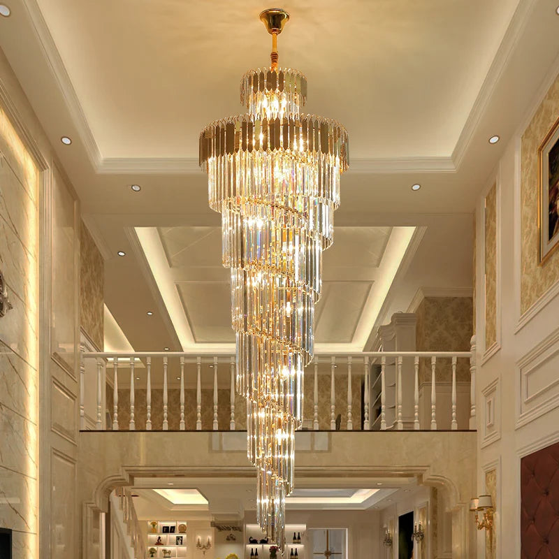 Modern Crystal Chandelier for Staircase Long Villa Chain Lighting Fixture Large Home Decor Gold Metal Cristal Lamp