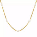 18k Gold Plated Stainless Steel Jewelry Gift Freshwater Pearl Cuban Chain Choker Necklace for Women