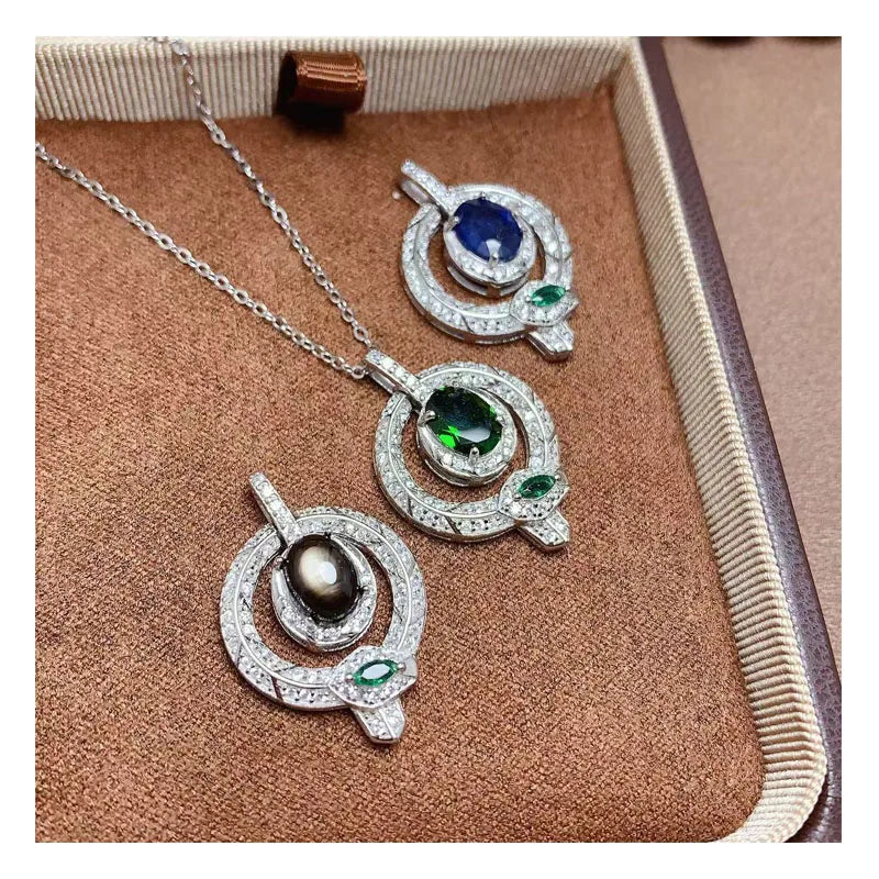 Factory Wholesale 925 Sterling Silver Natural Gemstone Birthstone Jewellery Women Charm Pendant Necklace