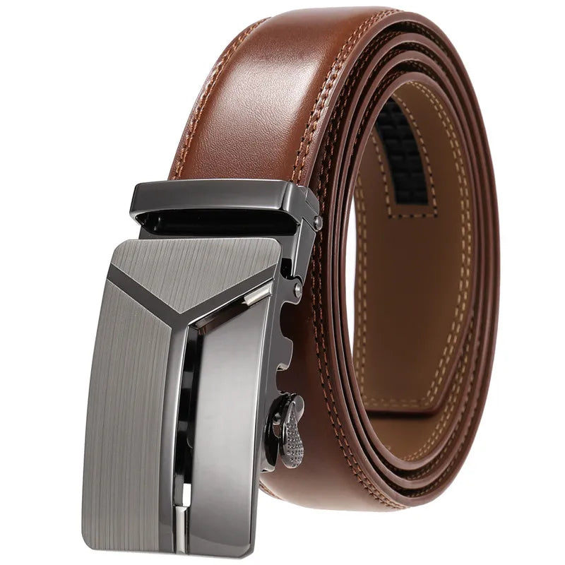 New Men's Automatic Buckle Belt Split Leather Belts for Men Alloy Buckle Custom Logo OEM Factory Ratchet LQBelt