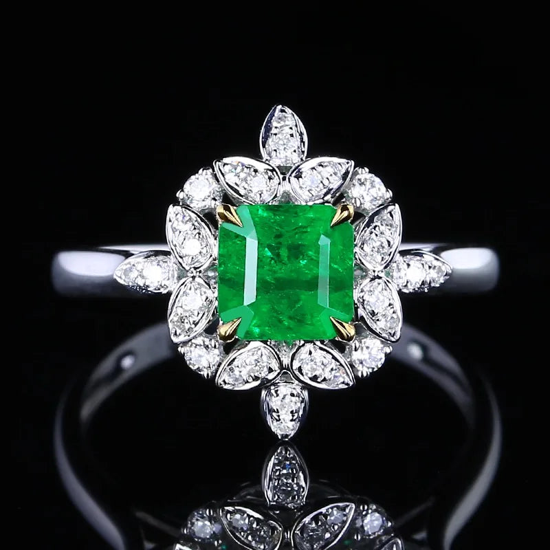 SGARIT Fine Jewelry 18k Gold 0.77ct Natural Emerald Ring for Women Natural Gemstones Jewelry 18K Gold Ring With GRC