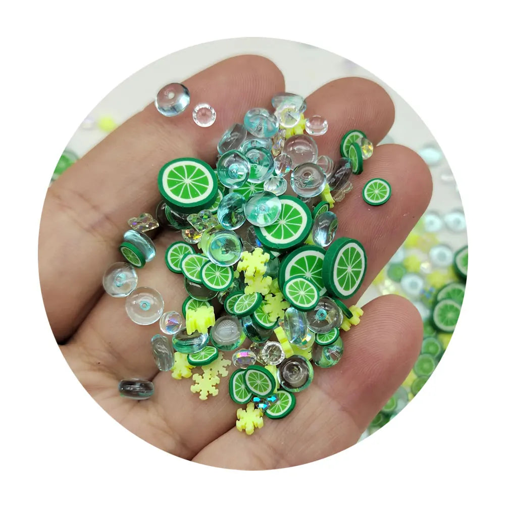 500g/Lot Polymer Clay Fruit Slices Green Lemon Rhinestones Snowflake Hot Soft Clay Sprinkles DIY Nail Art Handmade Accessories
