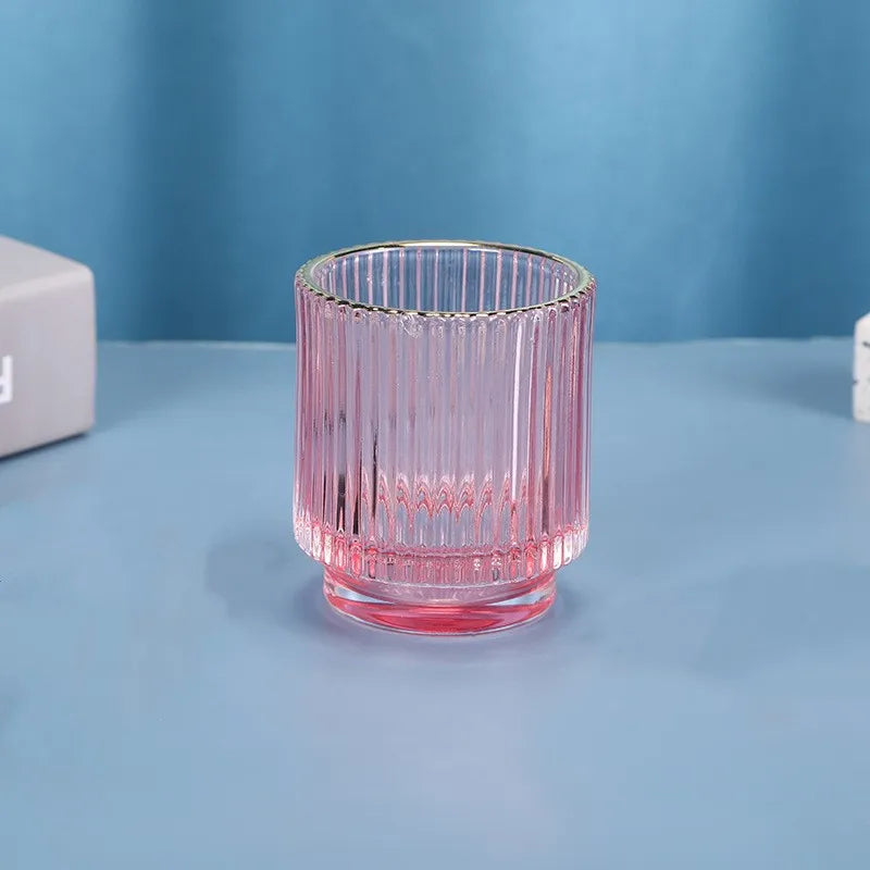 Colored Ribbed Clear Glass Candle Jar Wholesale Ribbed Glass Candle Holders