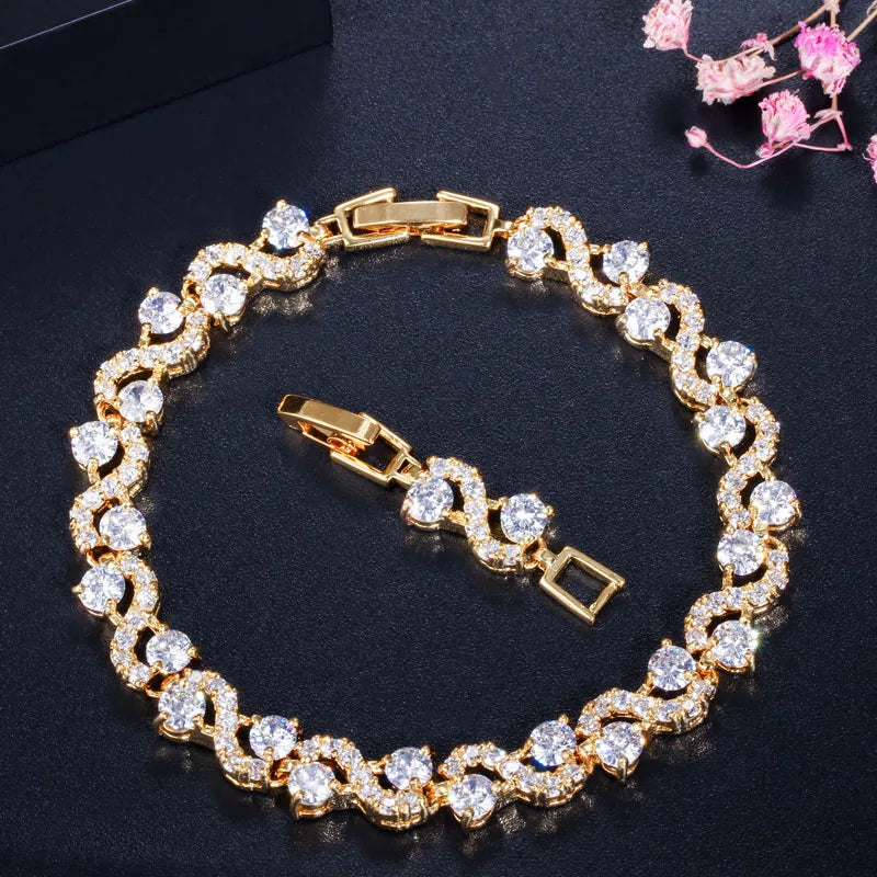 Fashion Red Blue Green White Round Cubic Zirconia Crystal Pave Party Wedding Chunky Bangle Bracelet for Women Jewelry Gifts MegaBDM
