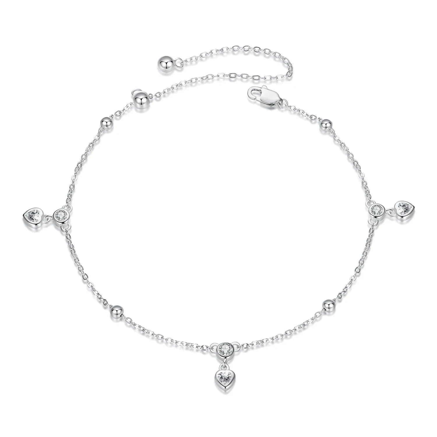 925 Sterling Silver Heart Fringe Chain Anklet Fine Jewelry Body Chain Adjustable Beach Ankle Chain for Women Foot Jewelry