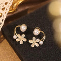 Fashion Jewelry 18K Gold Plated White Pearl Stud Earrings Bling Shell Cat Eye Flower Cuff Earrings for Women
