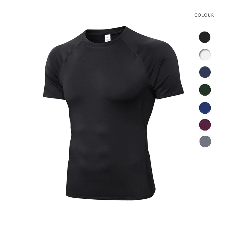 Men's Summer Tight Quick Dry Sports T-Shirt Breathable Tight Fit Short Sleeve Running & Fitness Four-Way Stretch Fabric  Top