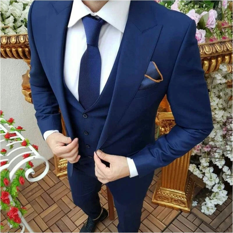 Winter New Blue  Men Suits for Business Man Tuxedo Groom for Formal Business Costume Homme Men Blazer Slim Fit 3 Pieces Sets