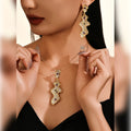 Meizi Fashion 18K Gold Plated Copper Necklace Earrings Set Classic Vintage Style with Diamond Custom Pattern