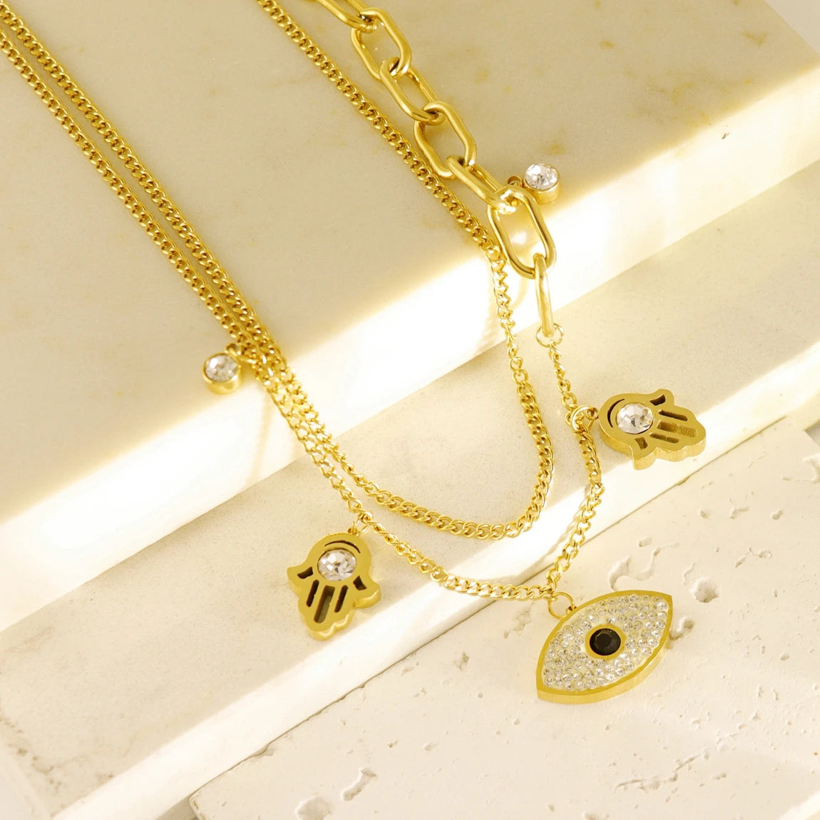 Wholesale Fashion Double-layer Stainless Steel Pendant Jewelry 18K Gold Plated Fashionable Mexico Necklace for Women Girl Gift