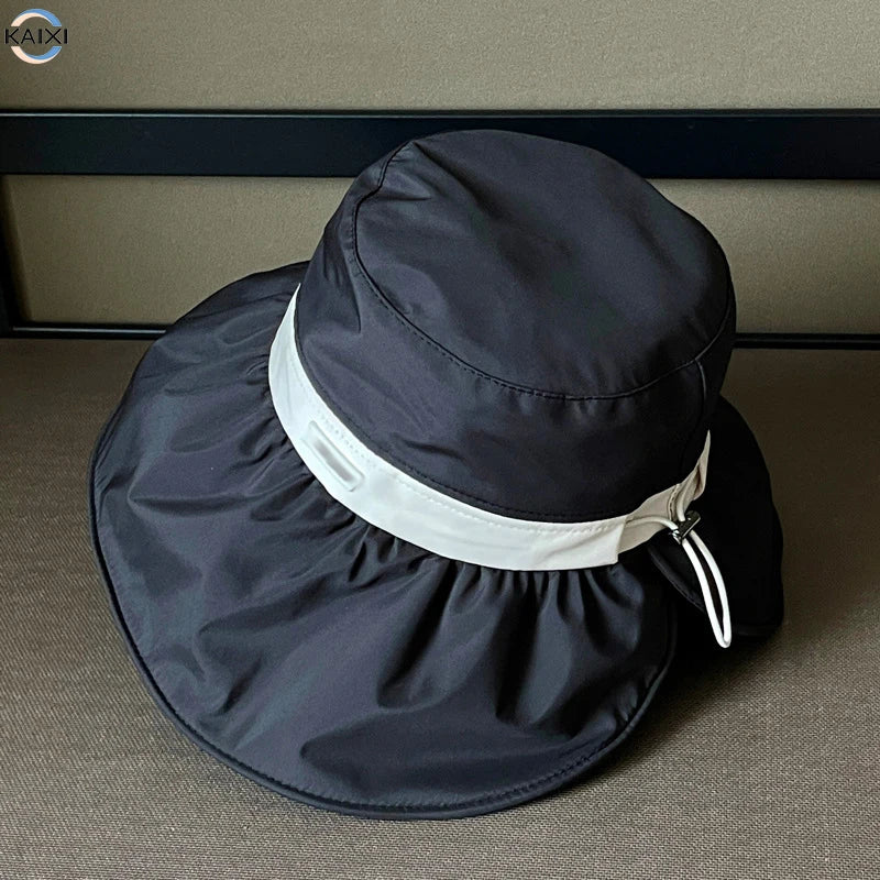 Women Summer Wide Brim Uv Protection Hat Sun Visor Outdoor Adjustable Bucket Cap