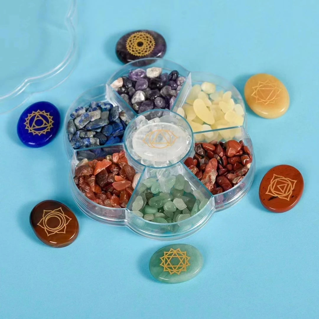 Wholesale Natural Disc plum Blossom Chakra Rose Quartz Crystal Chips Box for Gift