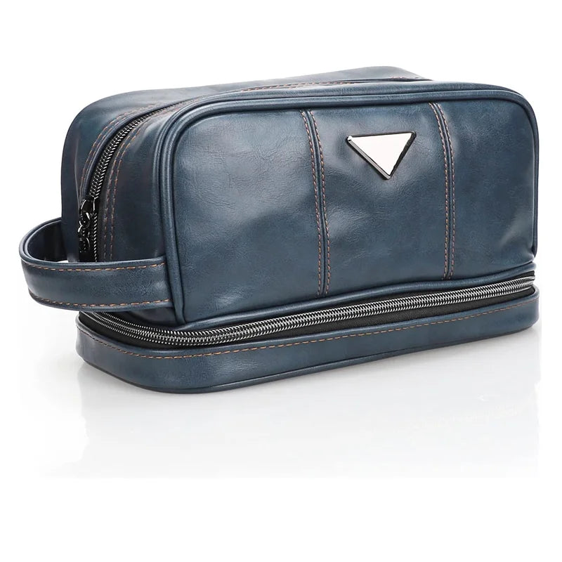 Large Capacity Leather Dopp Kit for Toiletry Travel Bag Men's Bathroom Organizer Zipper Waterproof Mens Toiletries Washing Bag