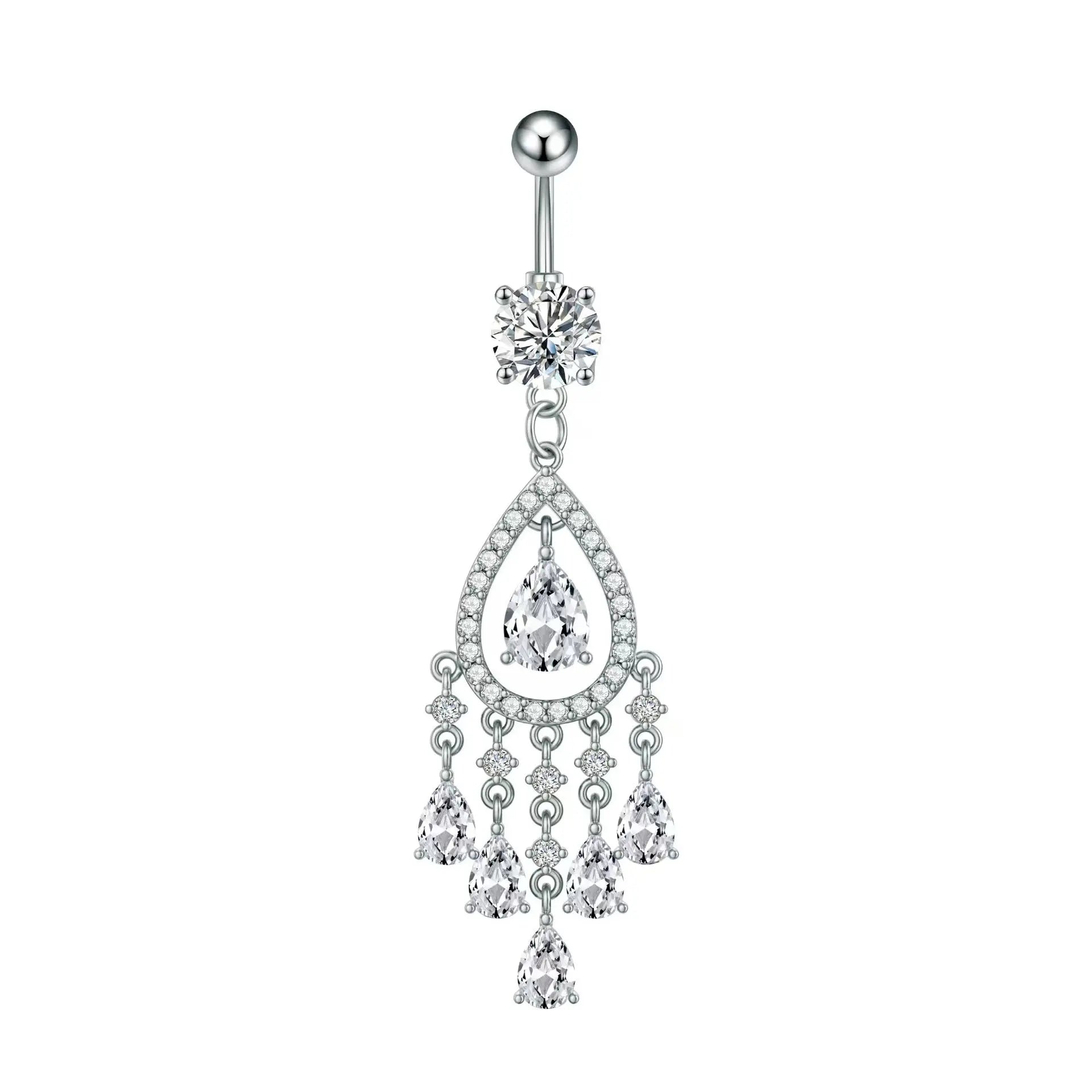 Fashion Light Luxury Stainless Steel Zircon Inlaid Water Droplet Tassel Navel Ring for Women's Children's Gifts Manufacturer