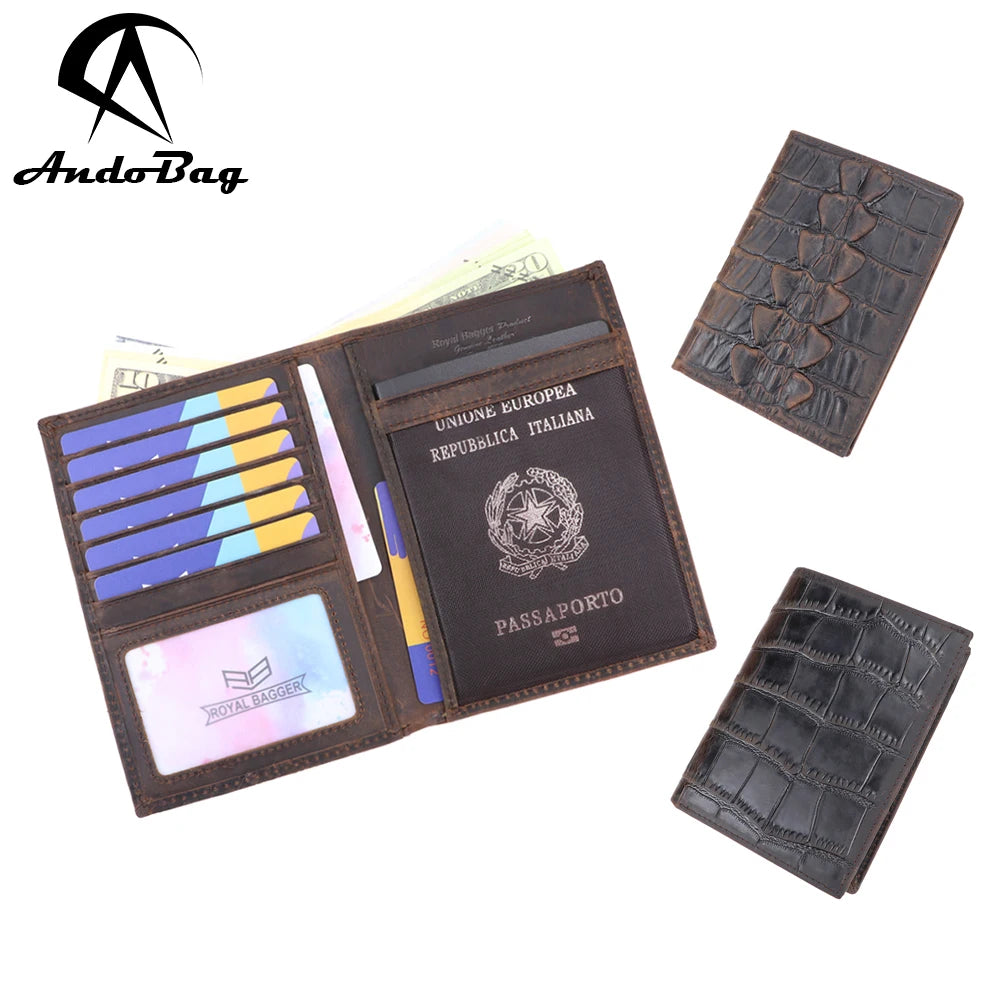 AndoBag Travel Passport Holder for Men Crazy Horse Leather Cowhide Vintage Wallet Purse Large Capacity Card Holders 1465