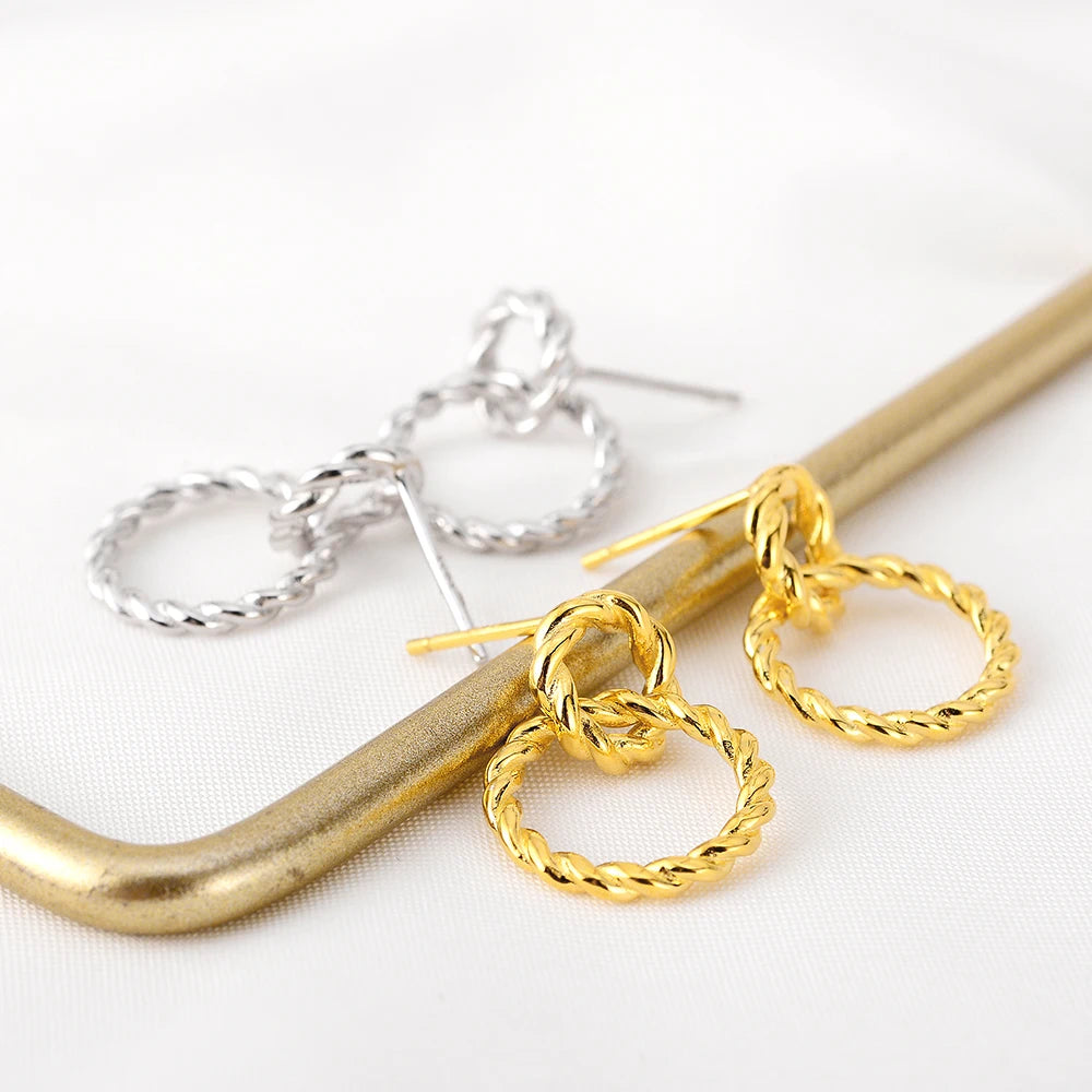 ICEBELA Fashion Hollow Woven Earrings Original Temperament Ring Earrings 925 Sterling Silver