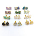 Zooying Women's 18K Gold Plated Geometric Shape Gemstone Stud Earrings Raw Healing Crystal Gold Filled Earings