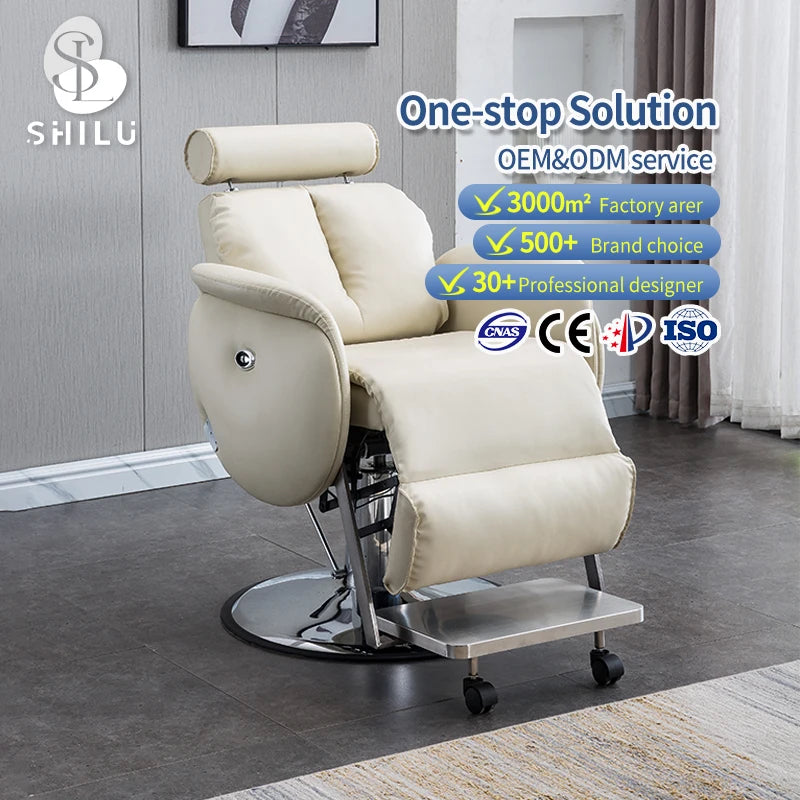LF13 Ergonomic Reclining Height Adjustable Barber Chair with Electric Lift Faux Leather Seat for Salon and Workshop Use
