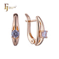 FJ Fallon Fashion Jewelry Solitaire Earrings Plated in Rose Gold Brass Based