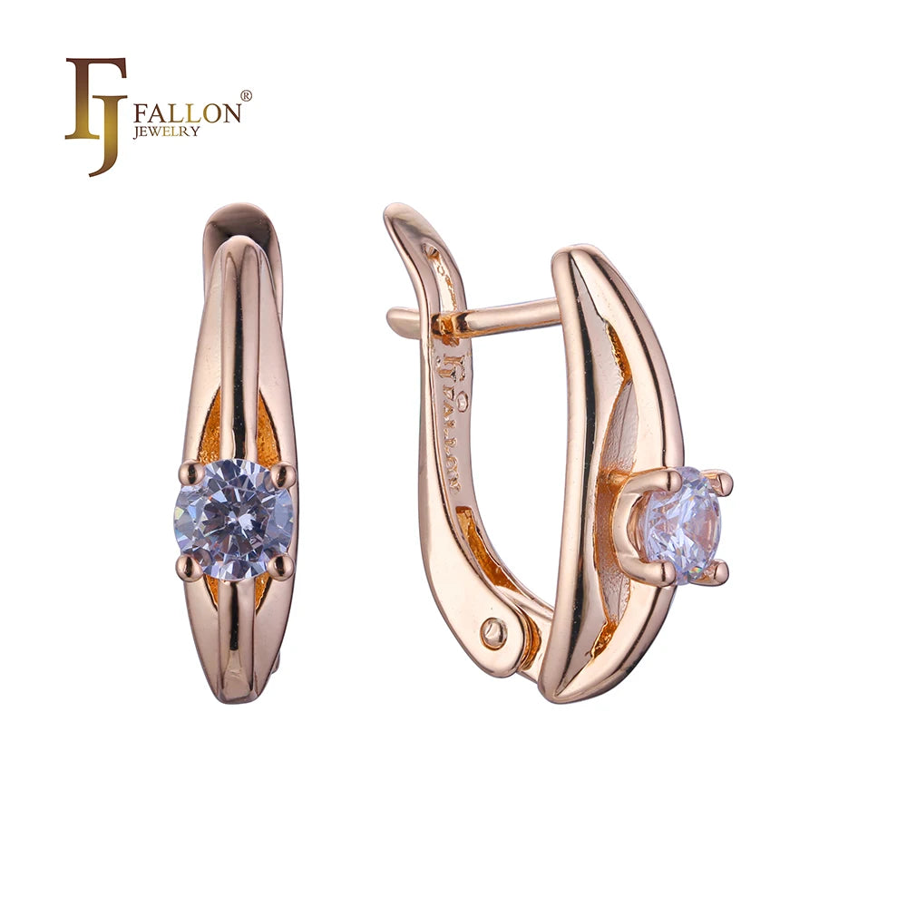 FJ Fallon Fashion Jewelry Solitaire Earrings Plated in Rose Gold Brass Based