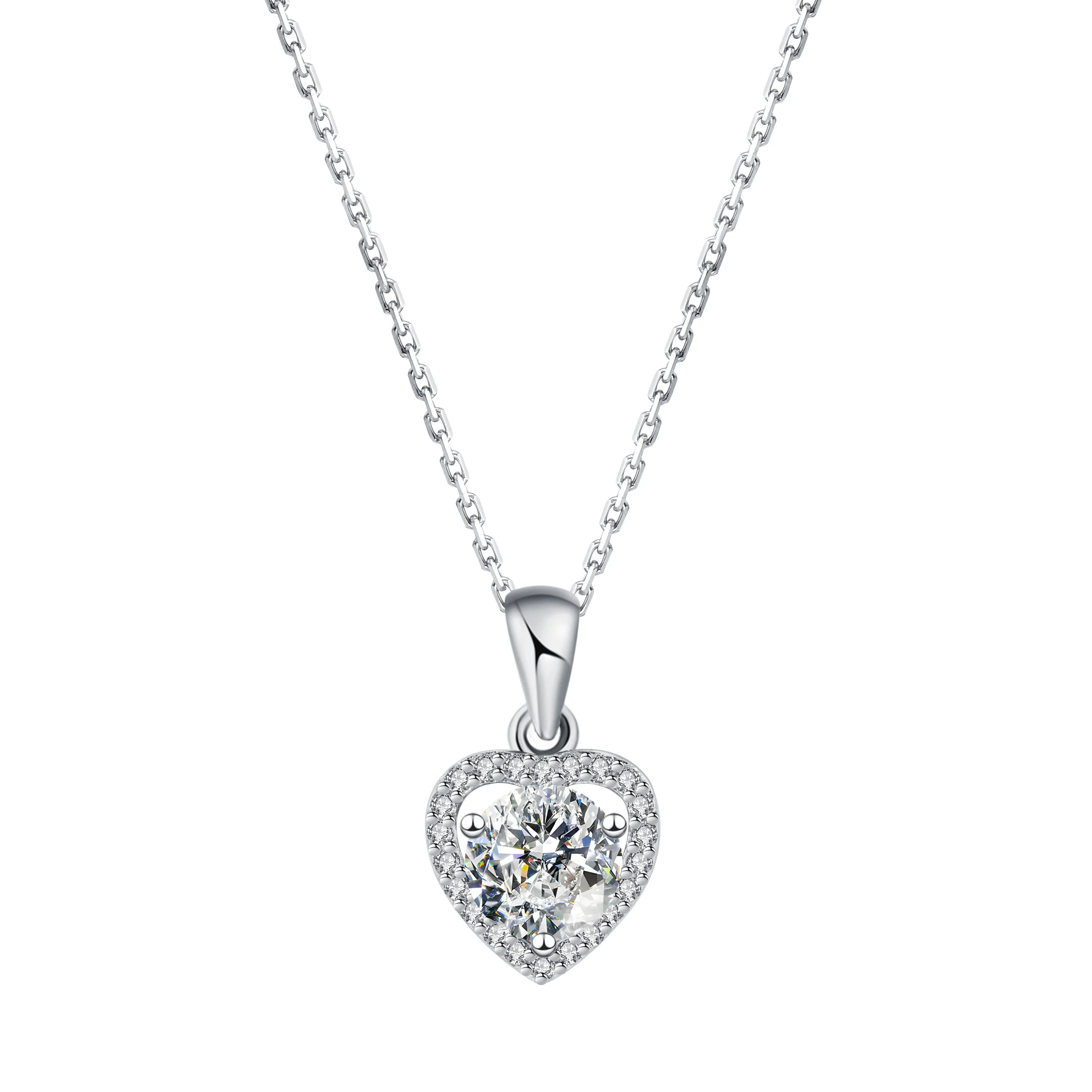 Fast Shipping 925 Sterling Silver 5A Round Cubic Zirconia Heart Pendant Women Jewelry Necklace