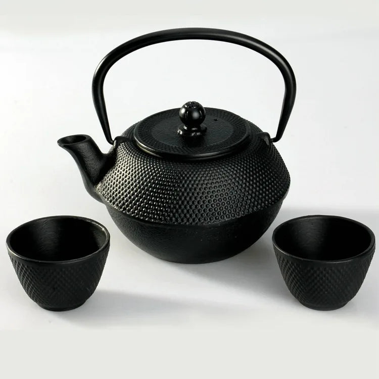 600ml 900ml 1200ml Cast Iron Teapot Chinese Tetsubin Kettle Set with 2 Cups Tea Infuser Black