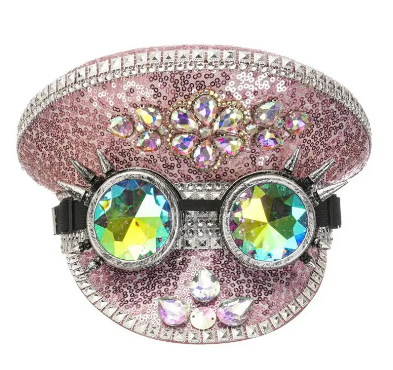 Ecowalson  Luxury  Sequin Diamonds Club Party Show Rave Rock Goth Cosplay Accessories Steampunk Hat With Glasses