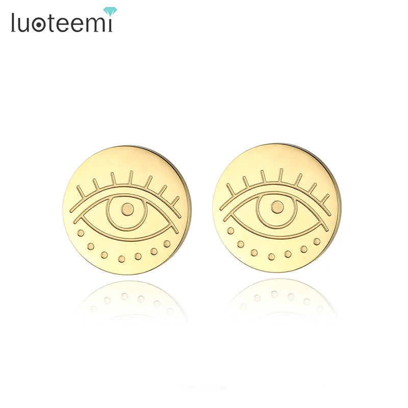 SP-LAM Eye Design Stainless Steel Stud Earring for Women Vacuum Plating Jewelry Stainless Steel Gold Earrings