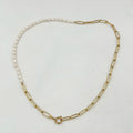 15-18 Inch4 mm Natural Freshwater Pearl Choker Necklace With Paper Clip Stainless Steel Pvd 18k Gold Plating for Women
