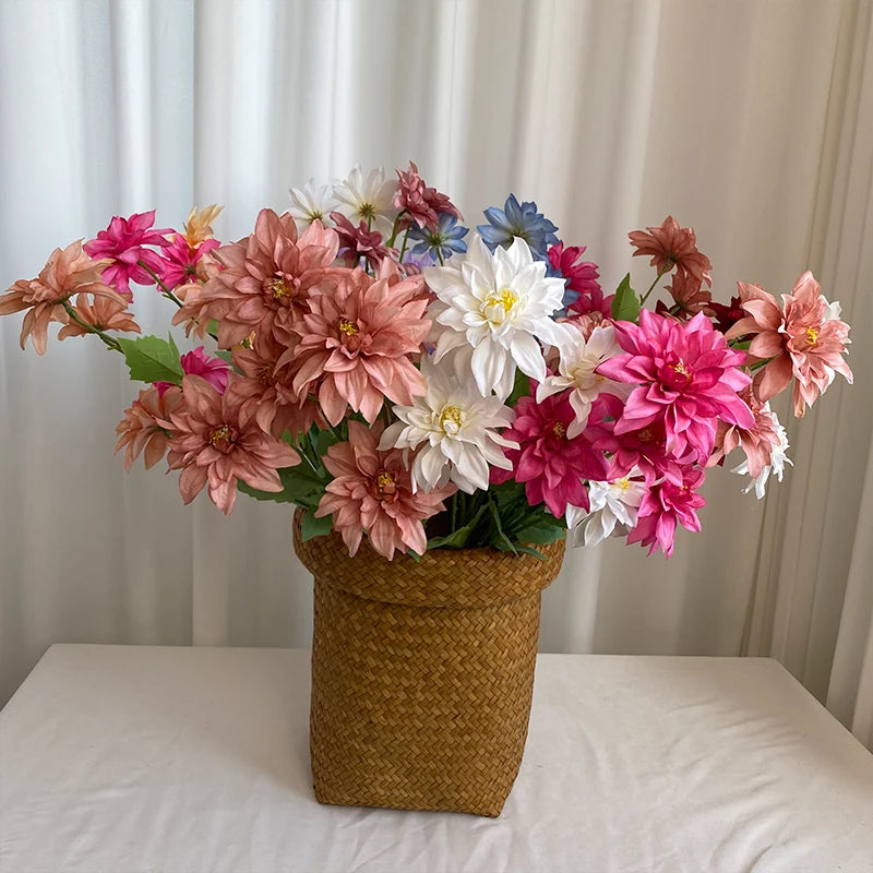 China Manufactured 4-Head Dahlia Artificial Flowers Dekoration Long-Branch Design