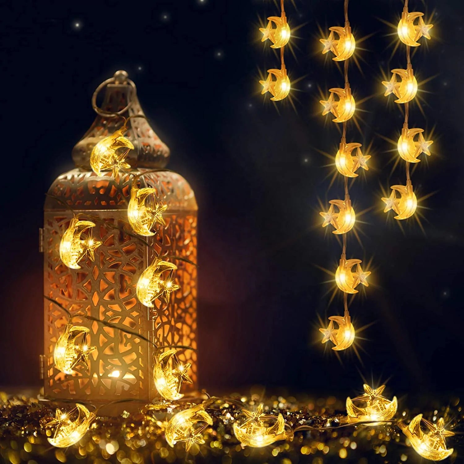 PaFu Muslim Eid Ramadan Lights String Ramadan 20 /10LEDs Lamp Moon Star Light String Home Festive Light Decoration