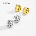 FUAMAY 2025 Elegant Jewelry Brass Copper Two Tone Minimalist Ribbed Textured Ball Stud Earrings for Women Daily Wear