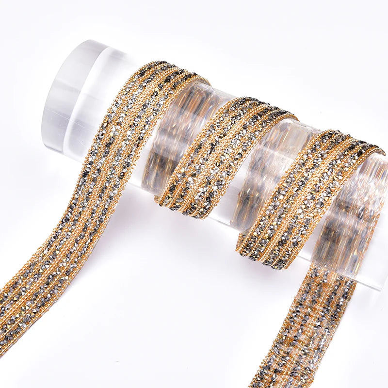 New Gold Glass Rhinestone Tassel Chain DIY Crystal AB Dancing Bridal Belt Trim