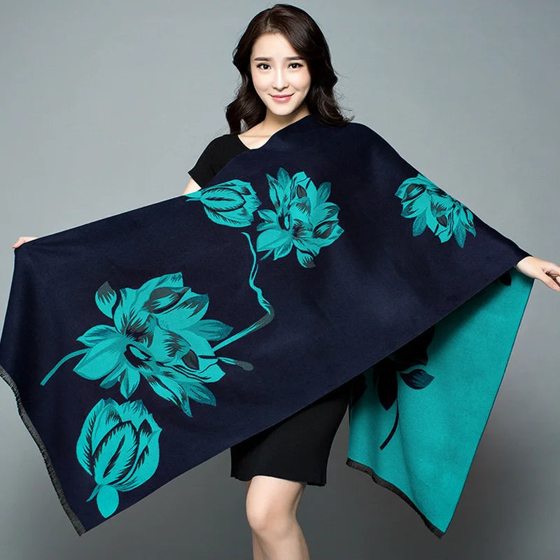 2024 Fashion Winter Warm Ladies Scarf Cashmere Long Double Side Jacquard Floral Womens Shawls