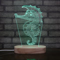 Sea Horse Style 3d Lamp Oval Round Beech Solid Wood Base Led Night Light Little Student Gift Set Lamp for Bedroom Decor