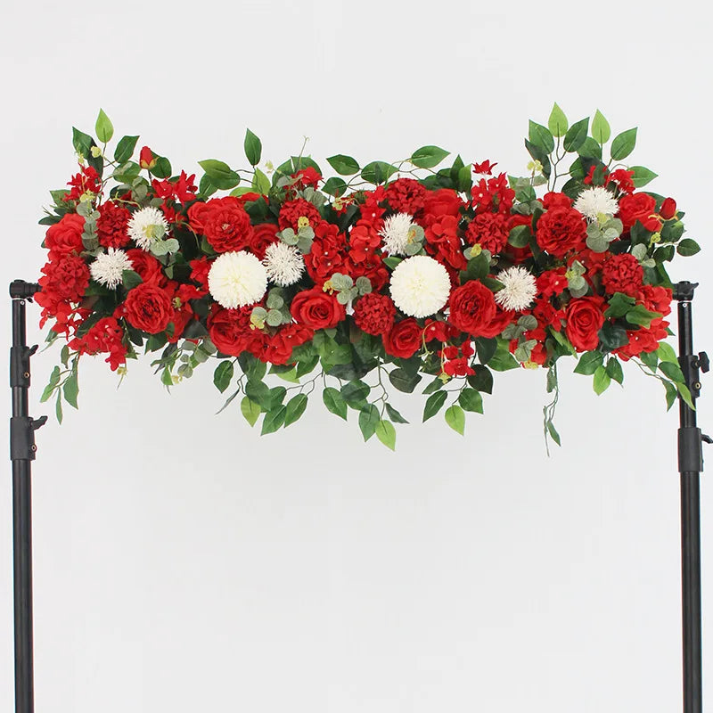 Artificial Floral Silk Rose Arch Wedding Runner Table Flower 1m White Flower Row Decoration  Flower Runner