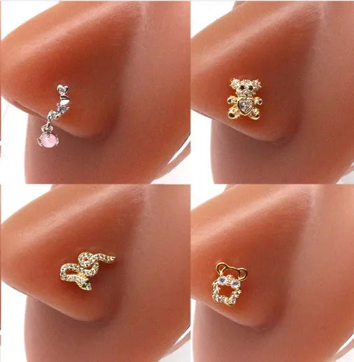 Gaby New Arrival Cute Bear Nose Stainless Steel Piercing Dangle Gold Plated Nose Ring and Body Jewelry Wholesale