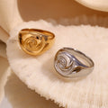 Dreamshow Tarnish Free Jewelry Engraved Winding Signet Ring Gold Plated Stainless Steel Engagement Rings for Women