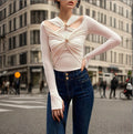 Spring New Fashion Hollow Out Design Sense Bottom Top Versatile Slim Fit Long Sleeved T-shirt Top