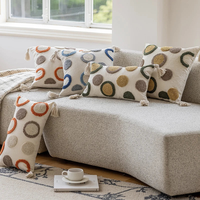 Innermor 2024 New Arrival Dots Tufted Throw Pillow case Polyester and Cotton Fabric Cushion Cover Customized 18x18 Inch