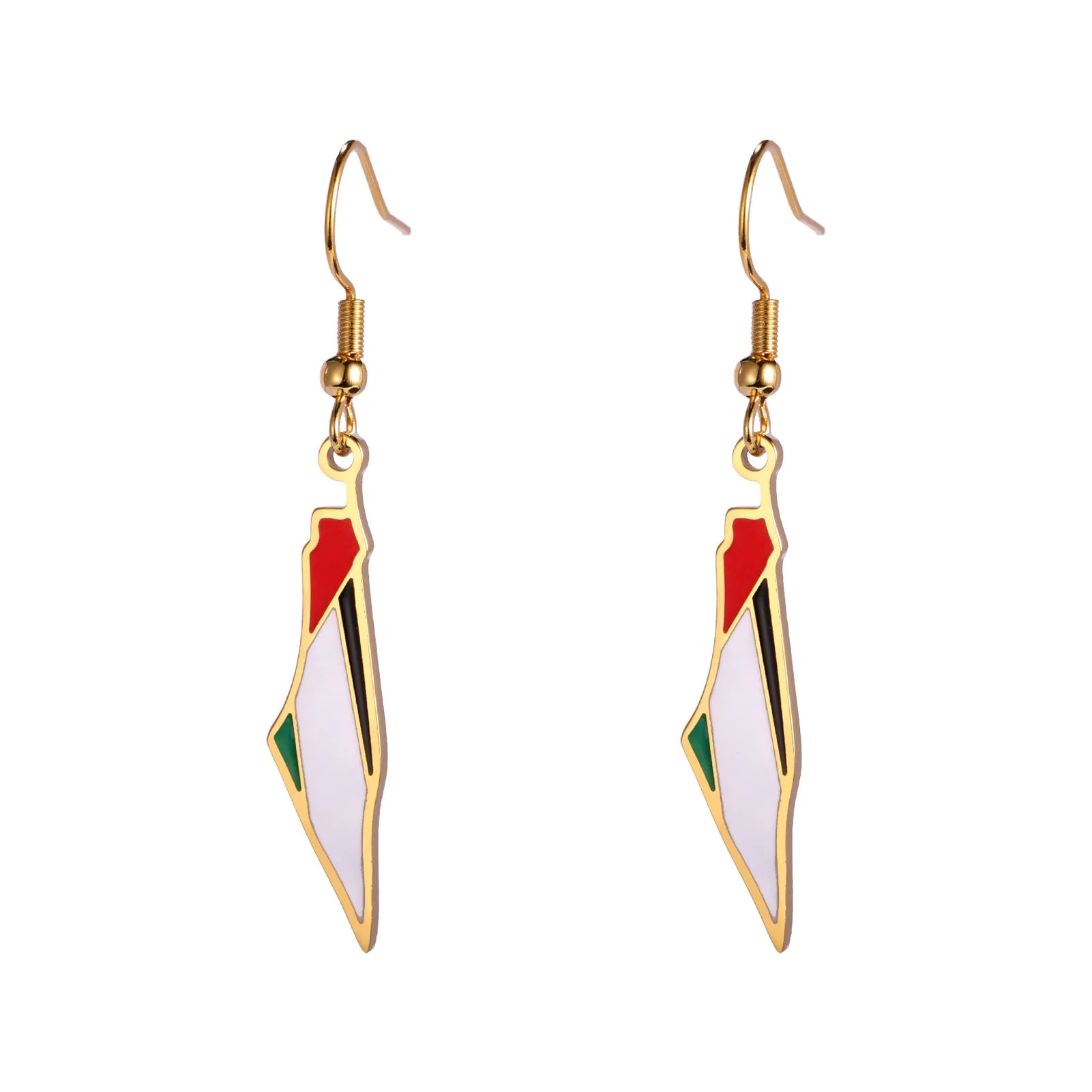 Wholesale 18K Gold Plated Palestine Flag Drop Earrings No Fade Stainless Steel Palestine Map Pendant Earrings for Women