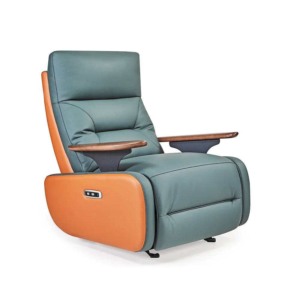 Modern Genuine Leather Electric Sofa Power Lift Single Recliner Chair 360 Swivel Rocking Solid Wood Frame Extendable Massage